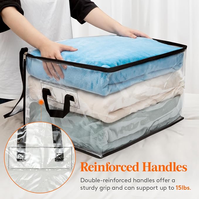 Lifewit 8 Pack Clear Clothes Storage Bags, 60L Plastic Blanket Vinyl Foldable Moving Bags with Zipper, Closet Organizers and Storage Containers for Bedding, Duvet, Pillow