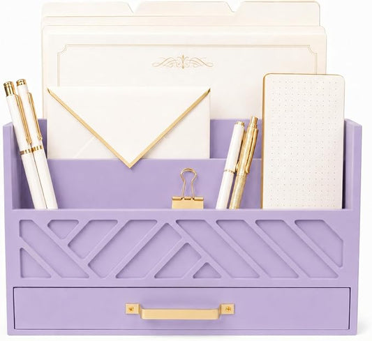 BLU MONACO | Wooden Mail Organizer Countertop with Drawer | Tabletop Organizer with Drawers for Desk | Mail Sorter Organizer Countertop Letter Paper Holder