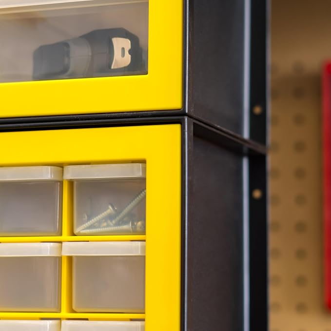IRIS Plastic Hardware Storage Drawer, 44 Drawer Parts Cabinet - Yellow | Wall-mountable, Stackable, Building Bricks, Screws, Nuts & Bolts, Hardware, Garage Tool Storage