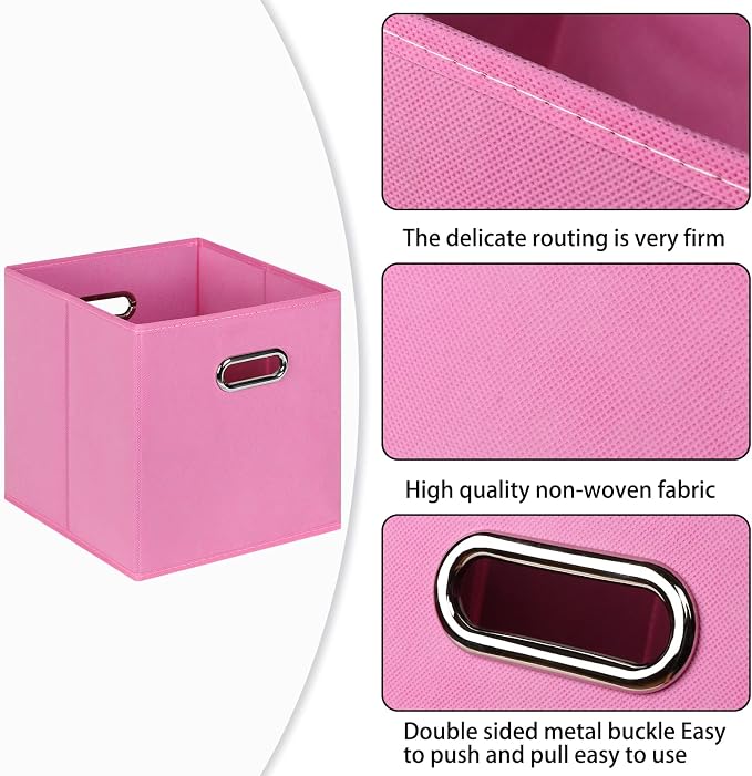 Fabric Cloth Storage Bins,Fabric Cube Bins Organizer with Dual Handles Foldable Cube Storage Baskets for Home Bedroom Storage,Set of 3,(Pink)
