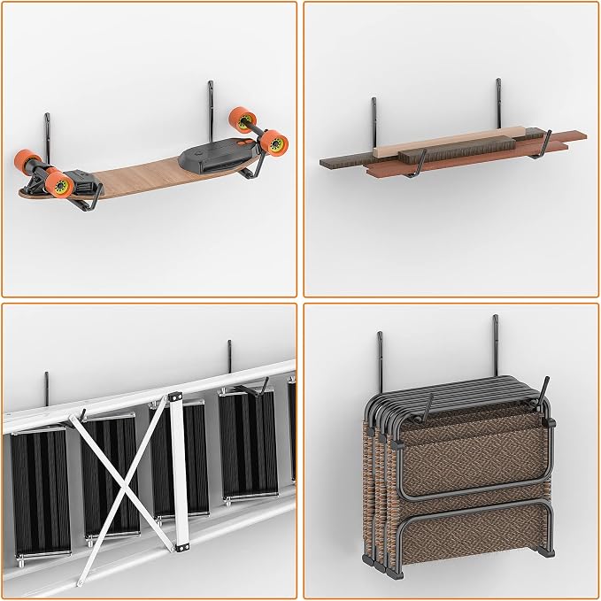 WALMANN Lightweight Kayak Storage Rack, Wall Mount Kayak Hooks for Garage Utility Storage Hangers for Canoe, Surfboard, Skiis, Snowboard, Paddle Board, Ladders (Pack of 2)