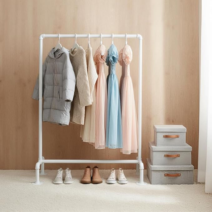 Kids Pipes Dress up Clothing Rack, Kids Clothes Rack, Child Garment Rack | Heavy Duty Hanging Clothes Rod, Toddler Clothing Rack, Baby Clothes Organizer, Girls Storage Wardrobe Organizers, White Metal