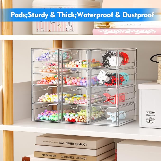 ARSTPEOE Acrylic 13-Drawer Storage & Makeup Organizer for Desk, Bath | Smooth-glide drawers, clear acrylic, stackable, dustproof, wipe-clean, for eyeliners, lip liners, markers, push pins,pen
