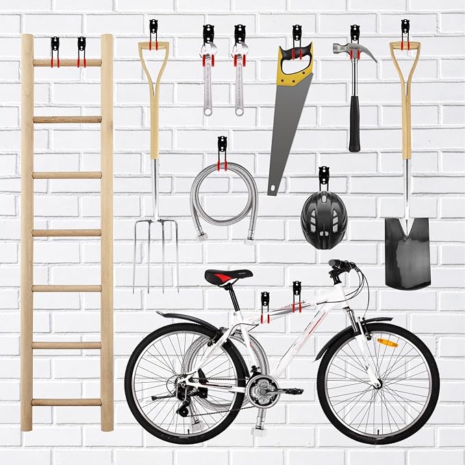 Garage Hooks Heavy Duty, Large Curved Hooks Wall Mount, Anti-Slip PVC Coated Steel Utility Storage Organizer for Hanging Ladders, Bikes, Garden Tools and Hoses 2 Packs