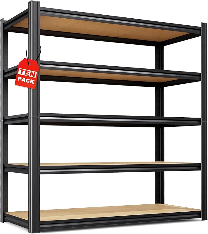 Set of 10-46" W Garage Shelving-2050 lbs 5 Tier Storage Shelves,Adjustable Heavy Duty Metal Shelving Unit and Storage Large Rack,Utility Steel Shelf for Warehouse Industrial Pantry 71"x46"x18"