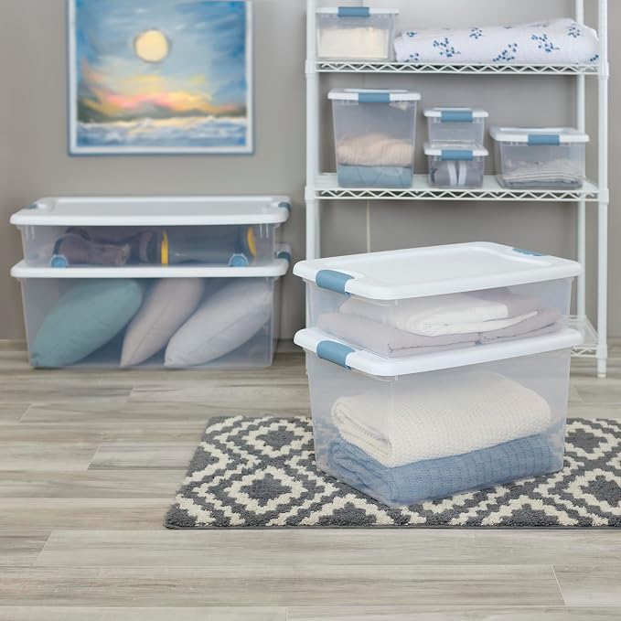 Sterilite Latching Box with Lids for Home and Office, 32 Quart, 24-Pack | Heavy-Duty and Stackable Plastic Containers with Latches for Closet, Cabinet, Bedroom, Bathroom and Dorm Room Organization