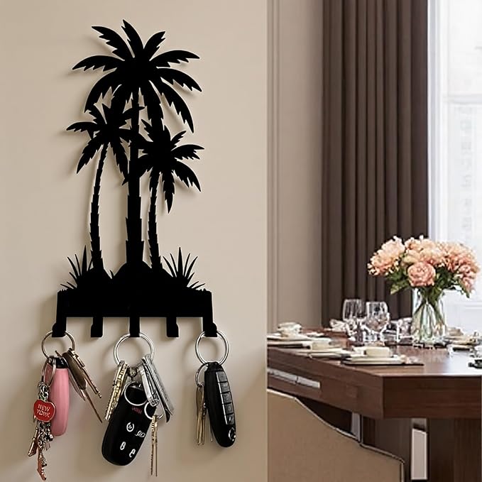 Key Holder Wall Mount with 5 Hooks Entryway Hanger for Car Key Ring Metal Keys Holder on wall Black Key Rack for Home Decor Offcie Appartment