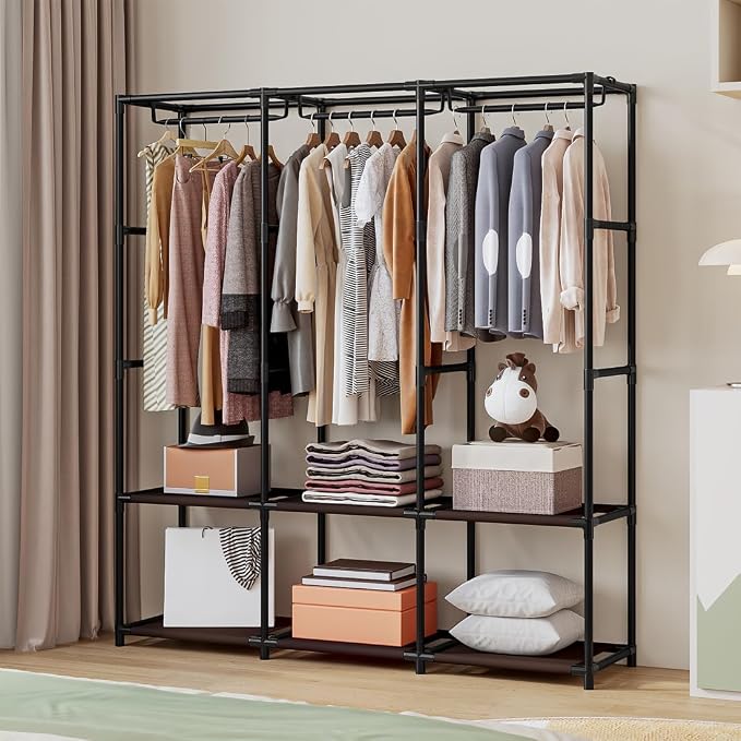 SORCEDAS Portable Closet Wardrobe with Hanging Rods Shelves Clothes Storage | 50 Inch Closet Organizers and Storage with Non-Fabric Cover,Freestanding Clothes Closet for Bedroom,dorm,Storage Rooms Coffee