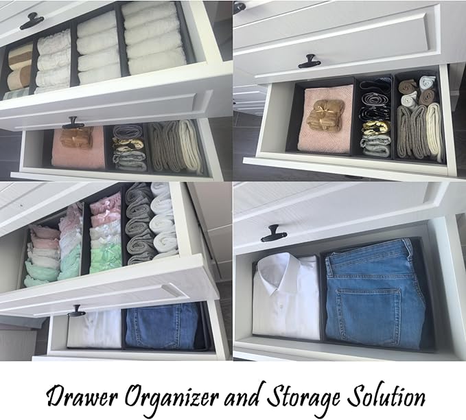 Bructhun Sock Drawer Organizer 9 Pack - Collapsible Fabric Storage Bins for Underwear Divider, Small Closet Organizers with 9 Compartments, Light Gray
