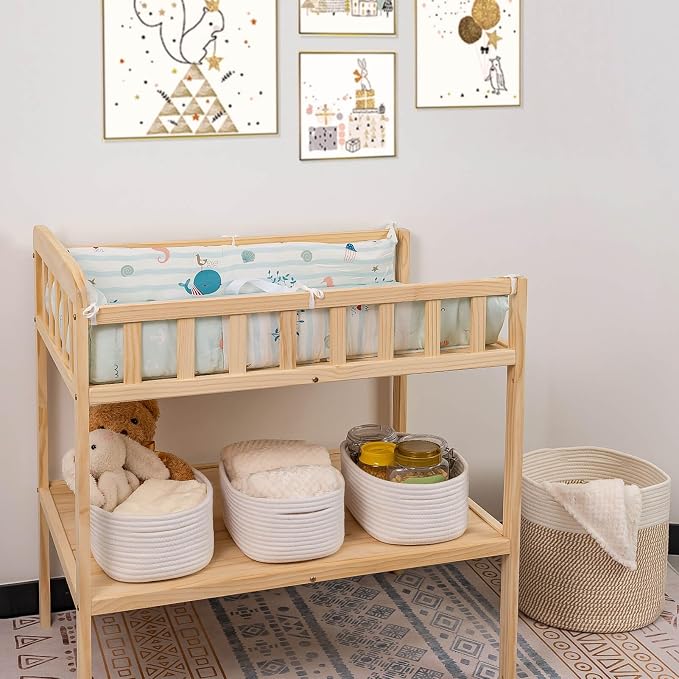 CubesLand Small Storage Baskets for Shelves, Closet Storage Bins | Empty Gift Basket Baby Nursery Woven Baskets for Organizing, Rectangular Clothes Closet Shelves Baskets 3 Packs Off White