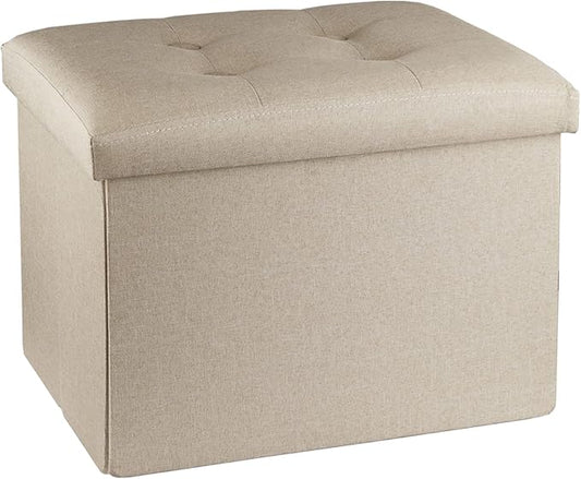 ALASDO Ottoman Storage Ottoman Footrest Stool Foldable Foot Rest Footstool Bench for Living Room 17x13x13inches Beige