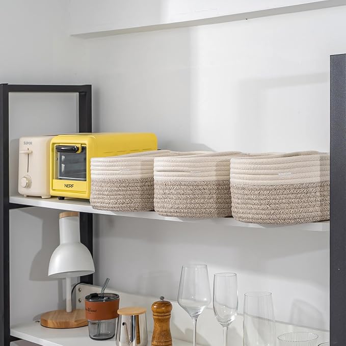 CubesLand Baskets for Shelves Storage,Cube Shelf Closet Storage Bins Set 3 | Long-lasting &Skin-friendly Toy Basket Bin,Stylish Room Decor Basket,Woven Off White/Light Brown