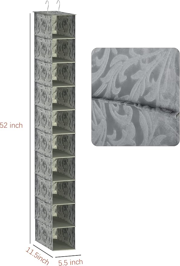 Libeder 10-Shelf Hanging Shoe Organizers with Side Pockets, Grey With Pattern
