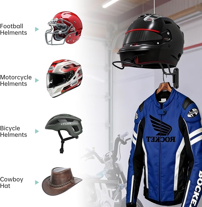 4 Pcs Wall Mounted Helmet Rack Storage Display Rack Hanger | Motorcycle Helmet Holder, For Equestrian/Baseball/Iron Man/Scout Trooper/Hockey Helmet, No Helmet