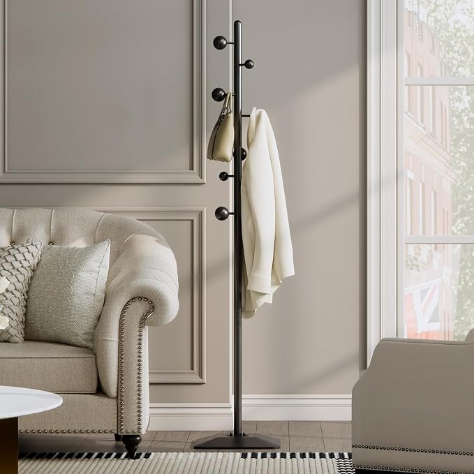 Coat rack freestanding,Coat tree freestanding heavy duty with 7 ball hooks,Coat hanger stand with metal base for entryway hallway bedroom