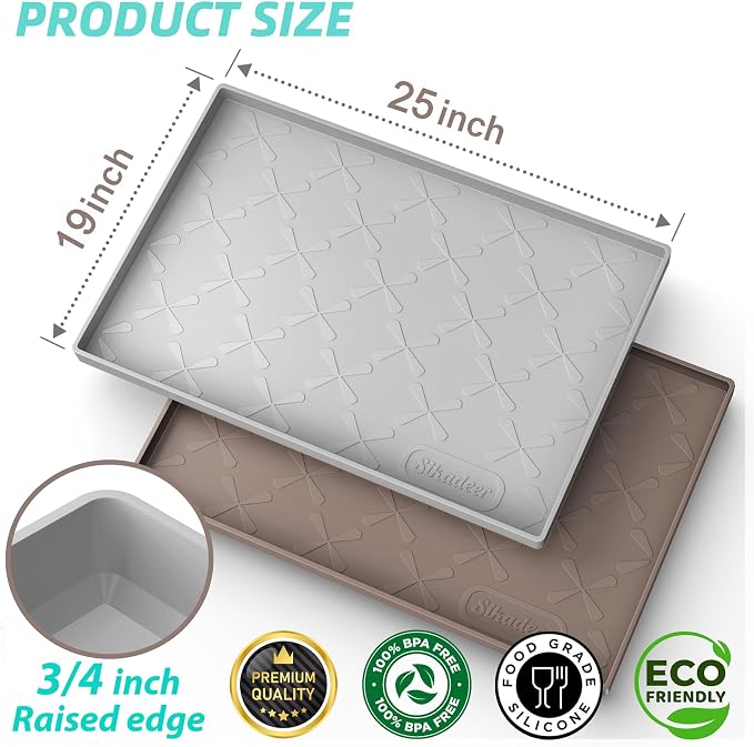 SIKADEER Waterproof Under Sink Mat Food-Grade Kitchen Shelf Liner 25" x 19" | Thick Raised Edge Cabinet Protector, BPA Free Kitchen Organizer and Storage, Non-Slip Dog & Cat Mat, Silicone Drying Mat