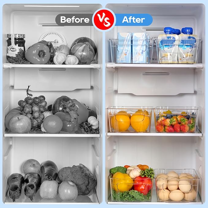 JollyPack Clear Plastic Storage Bins, 8 Pack | Pantry Organizers, Storage with Handles, Clear Storage Containers,Great for Fridge, Kitchen, Cabinet, Bathroom and Office