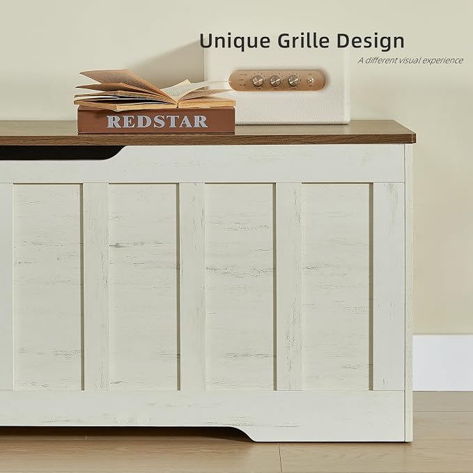 VANKILEY 51.2" Storage Chest Extra Large,Wooden Storage Bench,White+Brown | Chest with 2 Safety Hinges, 51.2*15.7*19.1inches, Wooden Trunk for Bedroom, Livingroom,Entryway,Easy Assembly.