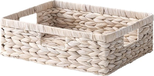 StorageWorks Large Wicker Baskets for Storage, Water Hyacinth Storage Baskets for Shelves, White, 15¼" x 11¾" x 4¾", 1-Pack