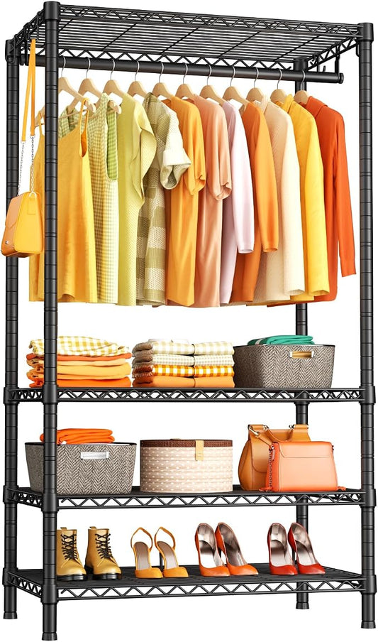 Ulif H4 Portable Closets, 4-Tier Metal Clothes Garment Rack for Bedroom and Cloakroom, Clothing Closet Storage and Organizer Wardrobe, 35.4" W x 14" D x 76.4" H, Black | Freestanding Clothing Closet Storage and Organizer Wardrobe for Apartment and Cloa...