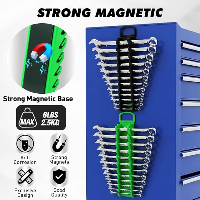 20-Piece Magnetic Tool Organizer Set, 1/4", 3/8", 1/2" SAE & Metric Socket Organizers, 2 Large Wrench Holders, 24-Slot Wrench Rails, Plier and Screwdriver Wall Mount Storage
