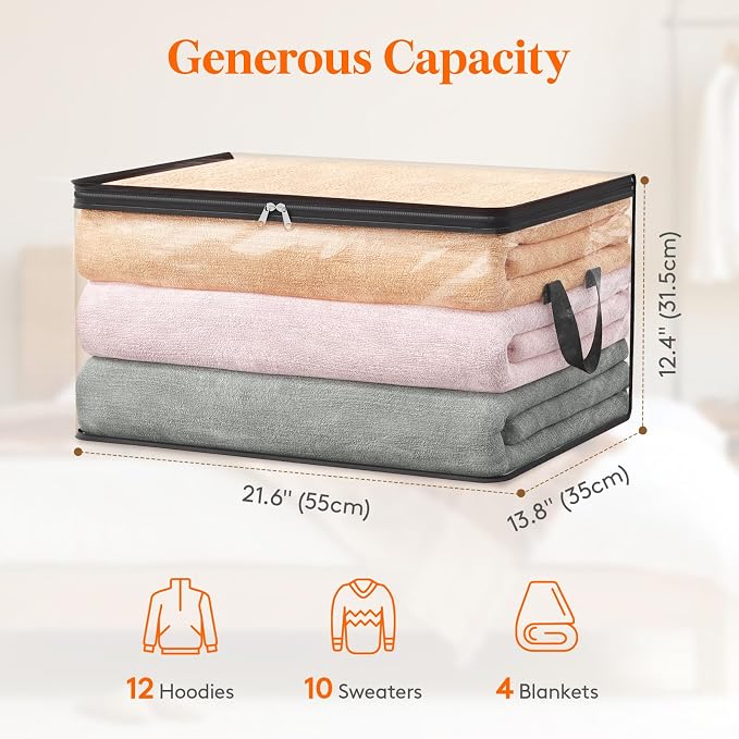 Lifewit 6 Pack Clear Clothes Storage Bags, 60L Plastic Blanket Vinyl Foldable Moving Bags with Zipper, Closet Organizers and Storage Containers for Bedding, Duvet, Pillow