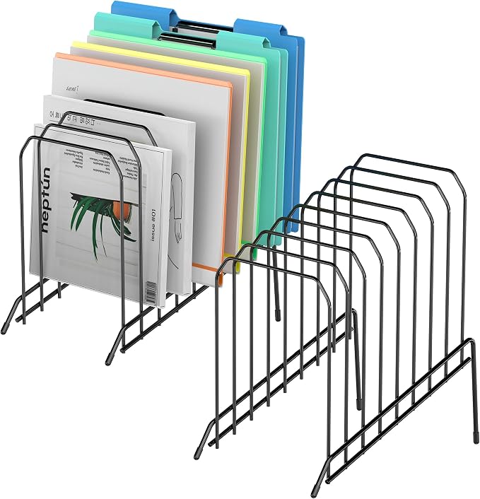 Incline Sorter Desk File Organizer, Metal Desk Magazine Folder Holder with 8-Section Vertical Compartments Rack File Organizer for Office, Home, School
