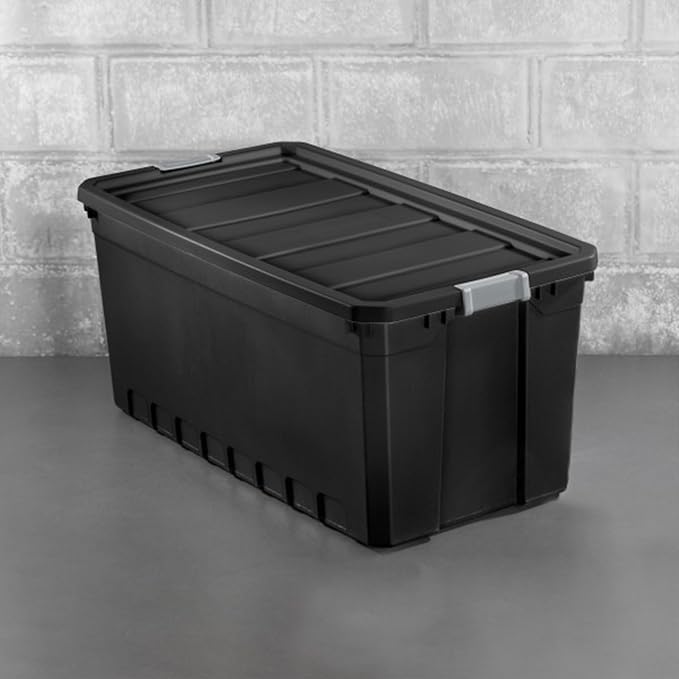 Sterilite 3-Pack Storage Bins with Lids, Large Heavy Duty Totes, 50 Gallon, Black