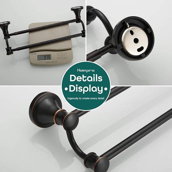 Hoimpro Adjustable Retractable 15-27 Inches Stainless Steel Bathroom Towel Bar, Bathroom Accessories Bath Hotel Double Towel Bar Rod Hanger Wall Mounted Towel Holder Towel Rack, Oil Rubbed Bronze | Oil Rubber Bronze, Adjustable 16-26", Wall Mounted, St...