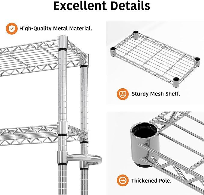 Garvee 61" H Storage Shelves with Wheels 1100LBS Rolling Metal Wire Rack