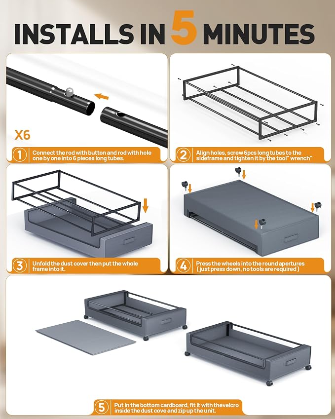 Under Bed Storage with Wheels, Square Under Bed Storage Containers, 4 Pack Under The Bed Storage Bins, Under Organizer with Clear Lids-60L Rolling Underbed Storage For Clothes, Shoes...