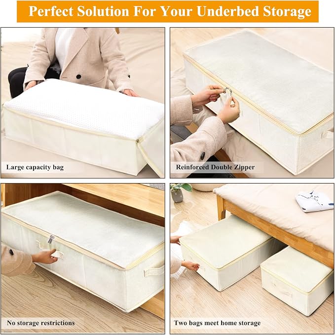 punemi Sturdy Underbed Wedding Dress Storage Box, 3Pack, Beige | Rigid Sides & Bottom, 50L Large Capacity for Evening Gowns & Heirlooms, Ideal for Closet, Shelf & Cabinet Storage