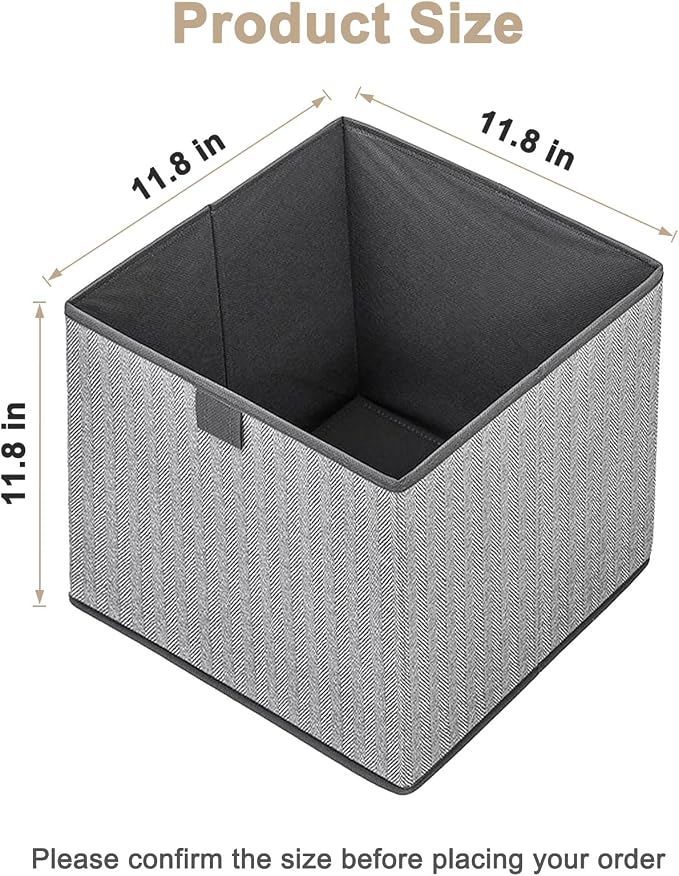 Storage Baskets, 11.8-Inch Woven Fabric Bins, Storage Cubes with Reinforced Handles, Organizer Bins for Closet Shelves, Foldable, for Toys, Clothes (2PCS/Grey-11.8*11.8*11.8inch)