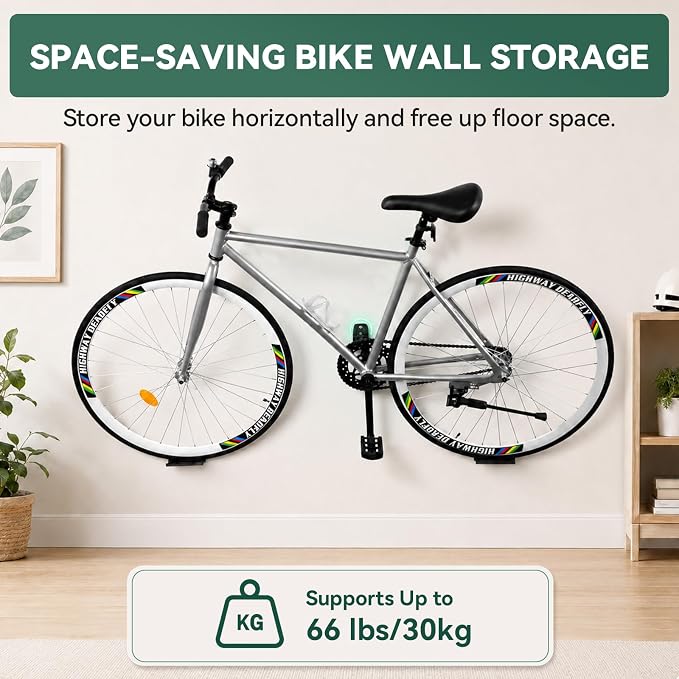 Bike Wall Mount for Garage, Pedal Hook with 2 Wheel Trays