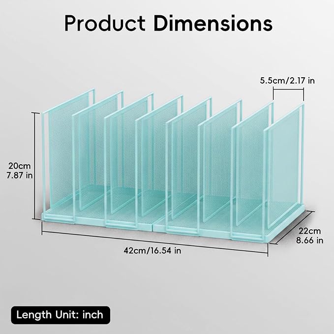 File Organizer for Desk, 7-Section Vertical File Sorter, Paper Holder Organizer Standing Metal File Folder for Office Home Classroom, Blue