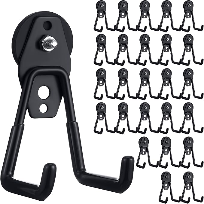 Landhoow 26 Pcs Large Magnetic Hooks Heavy Duty Garage Magnet Hooks Strong Storage Utility Magnetic Hangers with Anti Slip Rubber Coating for Indoor and Outdoor Hanging (Black)