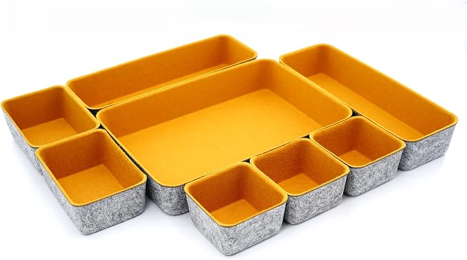 8-Piece Felt Drawer Organizers Curry Desk Tray Makeup Storage