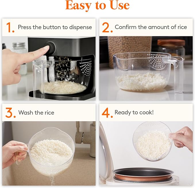 Lifewit 2 Pack Rice Dispenser 25 Lbs(11.3kg), Rice Storage Container Sealed Moisture Proof with Measuring Cup for Kitchen Pantry Household, BPA-Free, Black