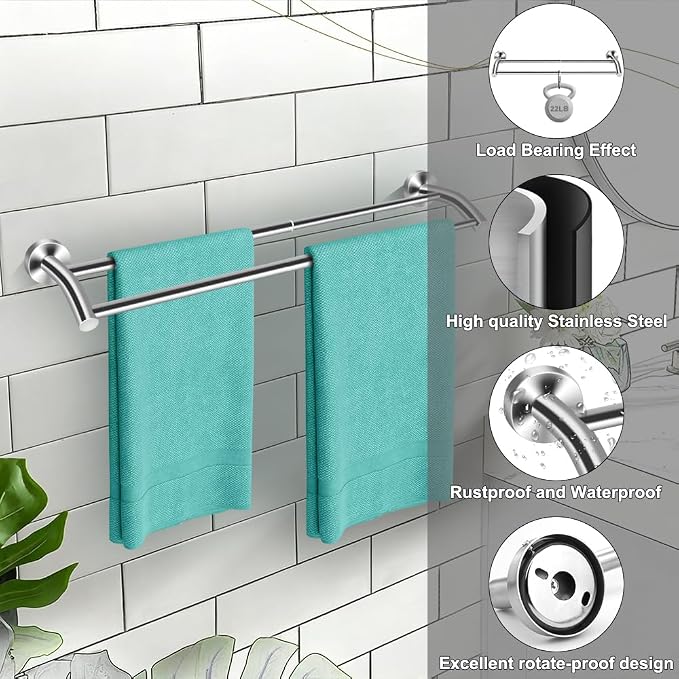 MGahyi Silver Telescopic Double Towel Bar Wall Mount 14.5-24.8Inch | Rustproof Towel Rack with Widened Spacing, Scratch-resistant & Durable for Bathroom Kitchen RV