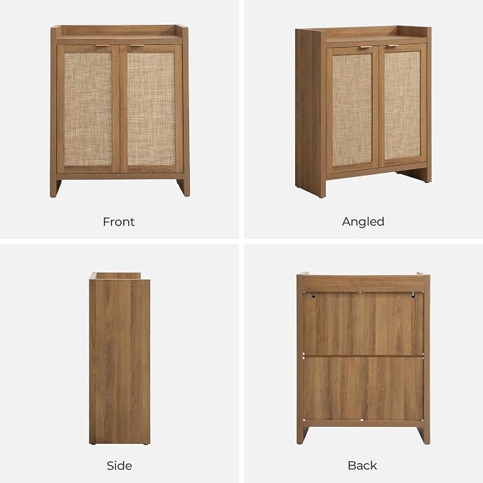 SICOTAS Shoe Cabinet Set of 2 Large Capacity Shoe Storage Organizer Cabinet | Tall Rattan Shoe Cabinet with Doors and Shelves, 6-Tier Farmhouse Boho Wooden Storage Cabinet for Entryway Hallway