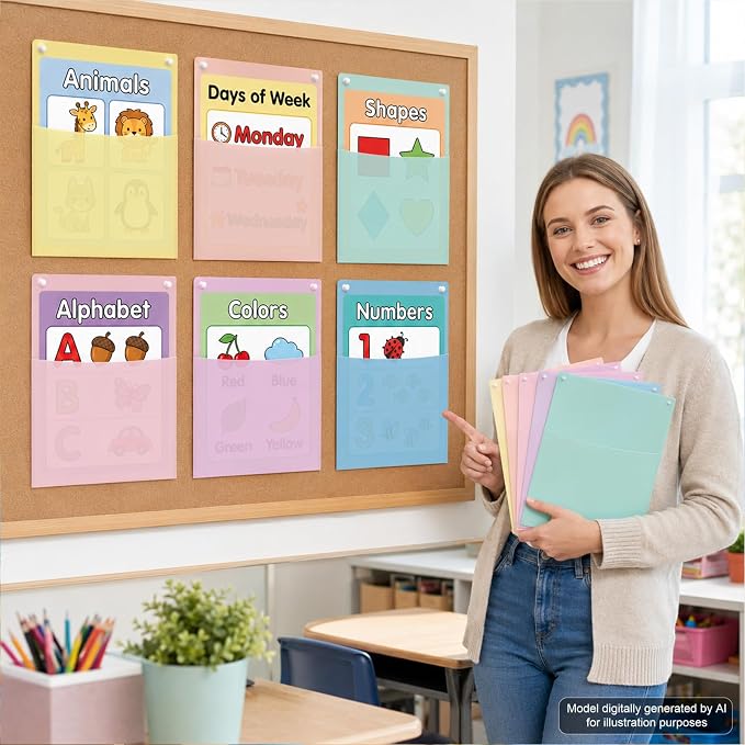 12Pcs Plastic Oversized Wall Pockets 12.6 X 9.4 Inch Hanging Wall File Organizer Hanging File Folders Holder Mail Organizer for Back to School Classroom Home Office Teaching Supplies (Pastel Color)