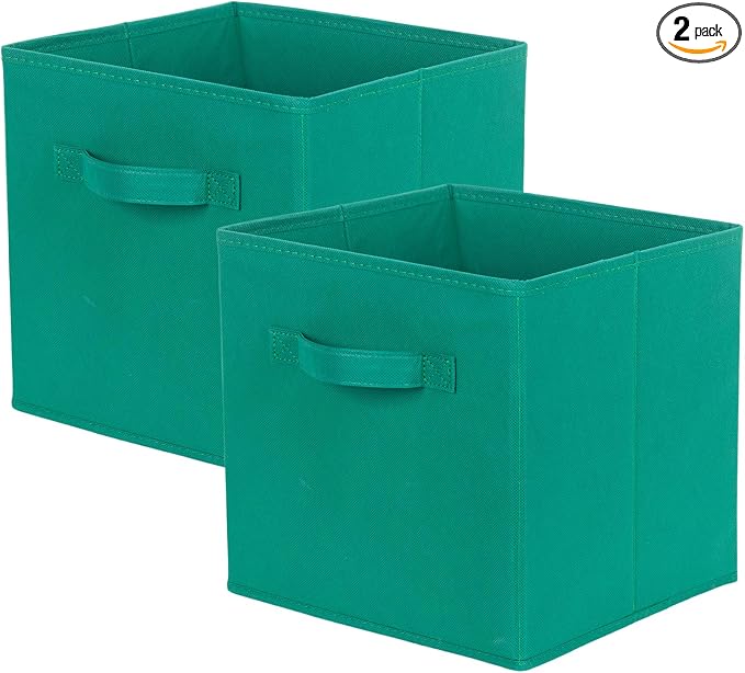 PowerKing Collapsible Storage Cubes, Farbic Storage Bins, Forest, 2 Pack | Sturdy, Lightweight, Easy Pull Handle, Closet & Shelf Organizer, Clothes and Toys Storage, 10.5'' x 11'' x 10.5''