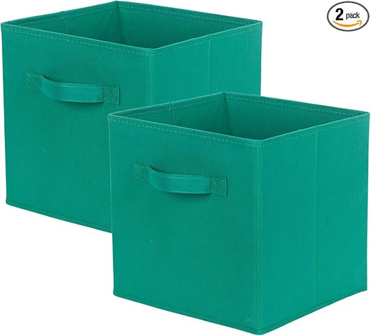 PowerKing Collapsible Storage Cubes, Farbic Storage Bins, Forest, 2 Pack | Sturdy, Lightweight, Easy Pull Handle, Closet & Shelf Organizer, Clothes and Toys Storage, 10.5'' x 11'' x 10.5''