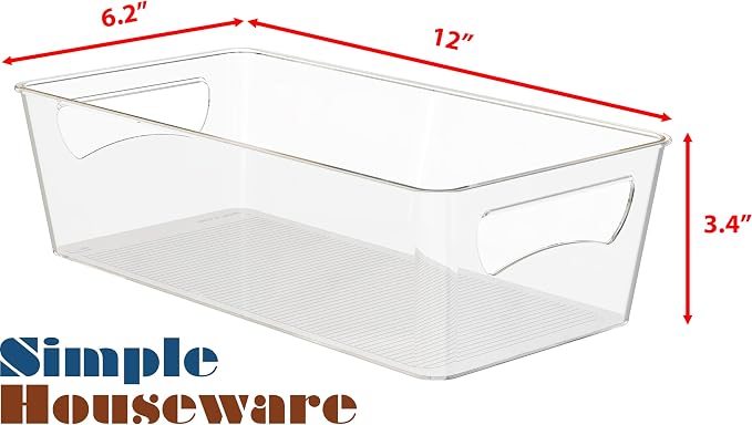 Simple Houseware Clear Fridge Organizer Bin Storage (12"x6"x3.4") | for Cabinet / Pantry / Refrigerator / Freezer / Kitchen