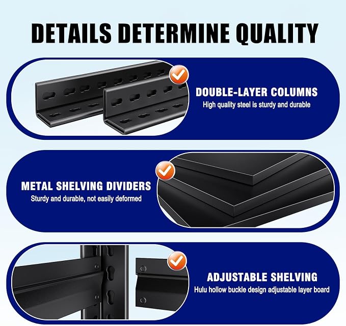 Set of 5 Garage Shelving Heavy Duty Storage Shelves, Metal Adjustable Shelving Unit, Utility Garage Organizer Shelf for Basement, Pantry, Kitchen, Warehouse, 20" D x 46" W x 71.2" H, Black