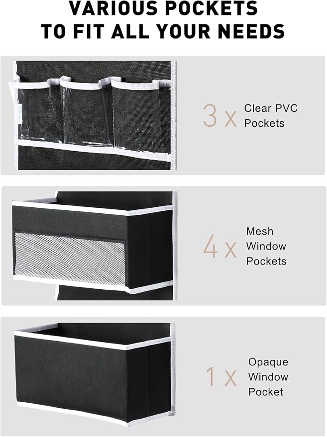 Yecaye 2-in-1 Over The Door Organizer for Nursery Closet Bathroom Dorm | 6 Tier Door Organizer Hanging for Newborn Baby Essentials Pantry, Heavy Duty Behind the Door Storage Stuffed Animal Black
