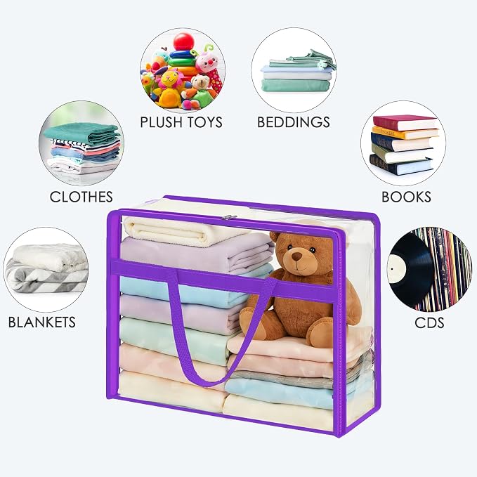 Blanket Storage Bags 4 Pack 60L Clothes Comforter Bedding Container Purple