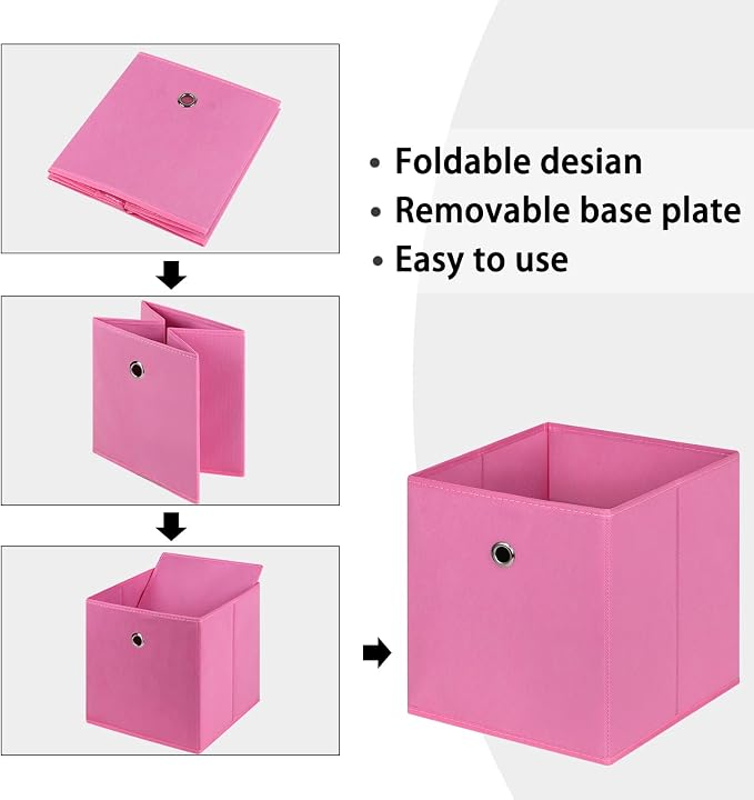 Foldable Storage Cubes Bins ,11 Inch Cloth Storage Cube Fabric Storage Box Cubes Organizer Baskets with Handles for Home Organizer Set of 3 (Pink)