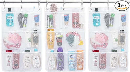 Lifewit Mesh Shower Caddy, 7 Pockets Hanging Shower Organizer with Quick Drying Mesh, Portable Space Saving Bathroom Organizer to Hold Soap, Shampoo and Cruise Ship Essentials, White, Medium - 3 Pack