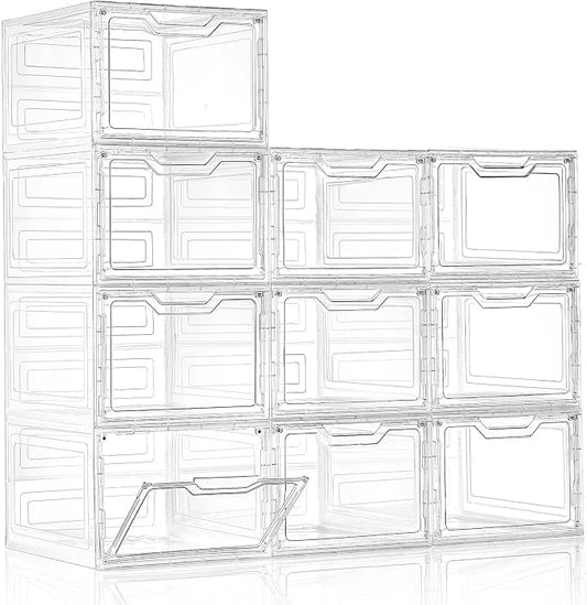 10 Pack Clear Storage Bins with Lids, 19 Qt Closet Organizers and Storage | Stackable, Magnetic Doors, Clothes Organizers and Storage, Purse Organizer, Craft Containers